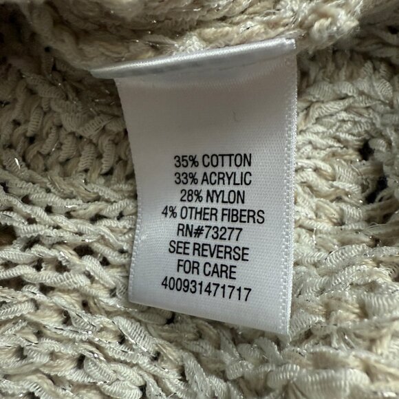 ELLE Crew Neck Elbow Sleeve Textured Knit Tunic Sweater, Sz M, Oatmeal/Gold - Picture 7 of 10